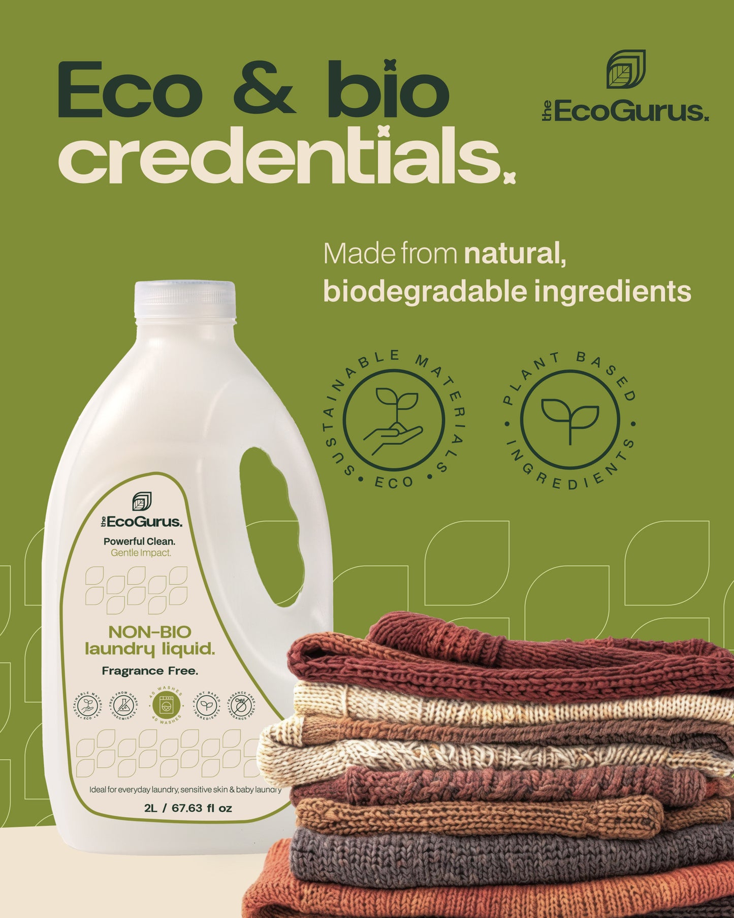 The EcoGurus Non-Bio Laundry Liquid Detergent 2L (40 Washes)
