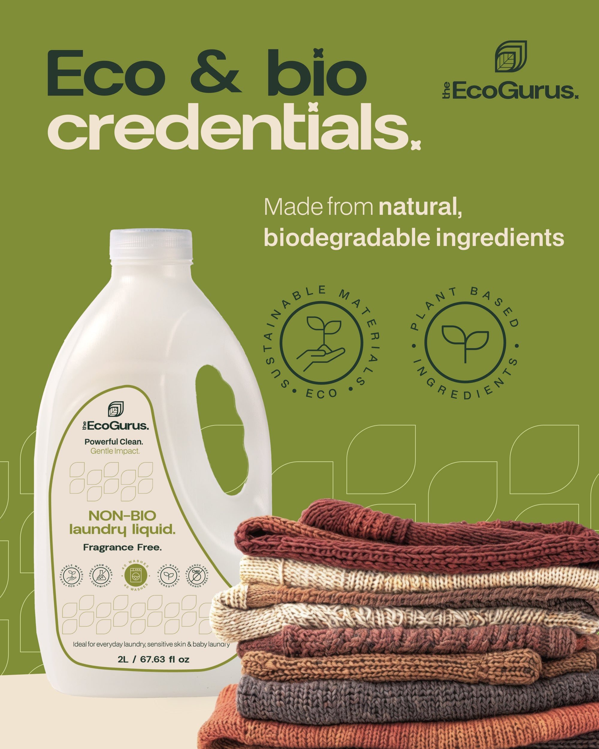 Eco-Friendly Laundry Liquid Detergent Non-Bio 40 washes 2L