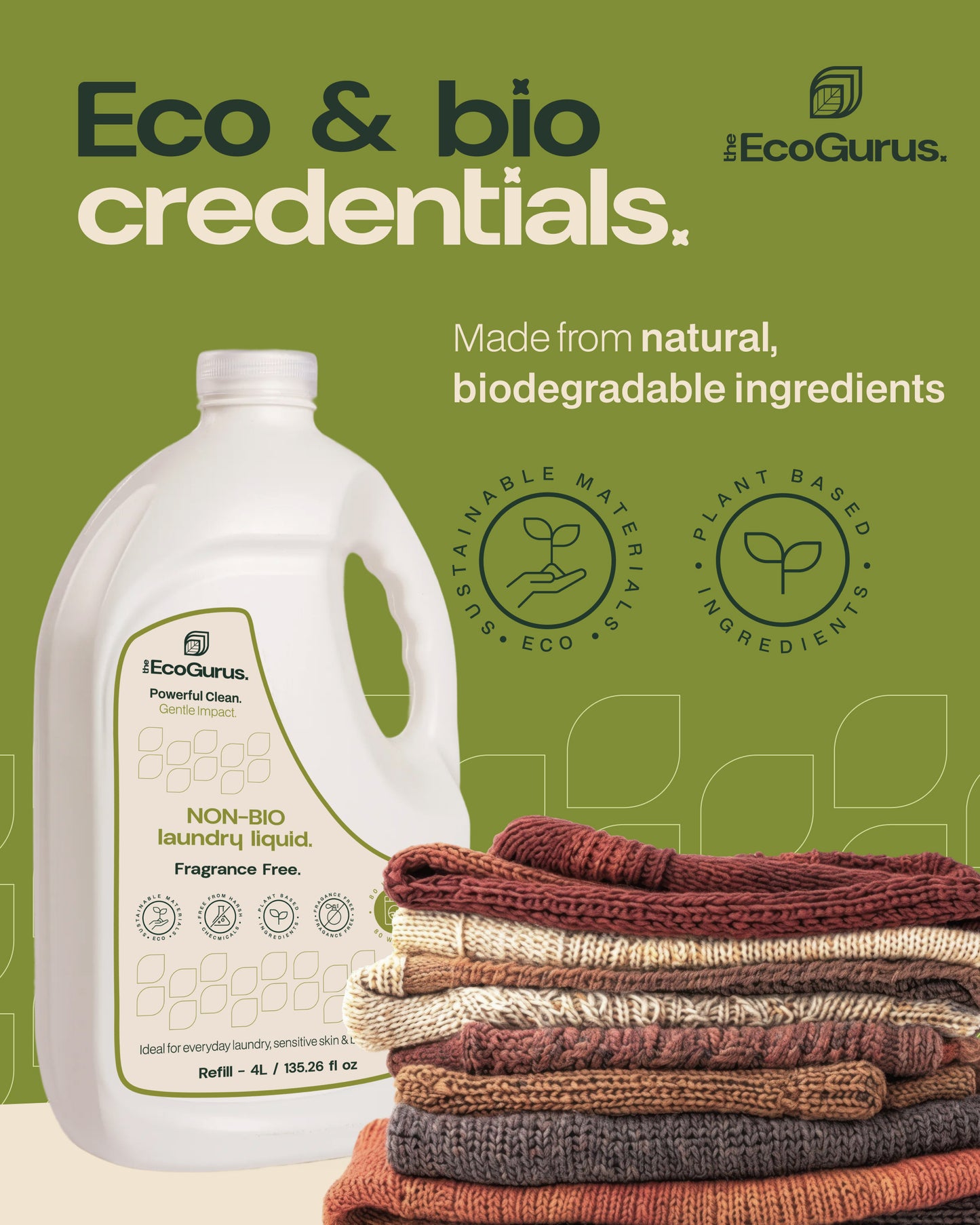 The EcoGurus Non-Bio Laundry Liquid Detergent 4L Refill (80 Washes)
