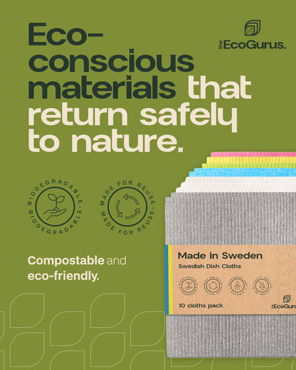 The EcoGurus Swedish Dishcloths, 10 Pack, Grey